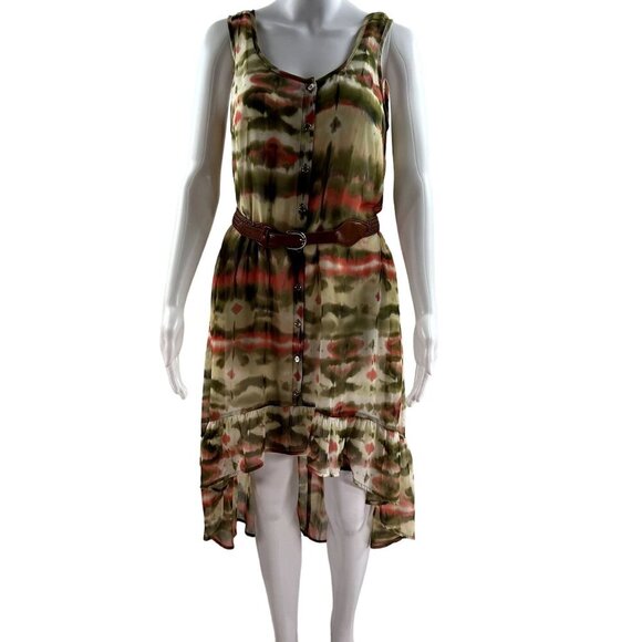 Tie Dye Button Up High Low Tank Dress Braided Belt M Costal Cowgirl By As U Wish - Picture 1 of 16